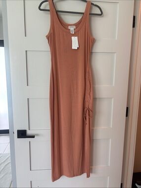 l*space Terracotta Ribbed Maxi Dress with Side Lace-Up